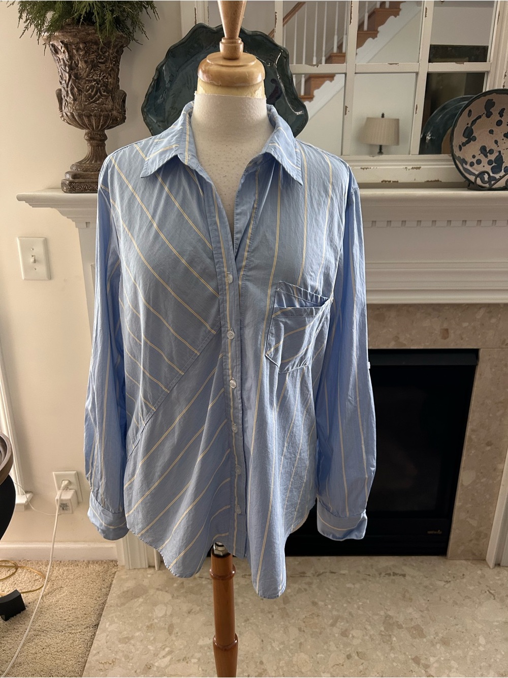 Finley Blue Striped Cotton Button-Up Shirt